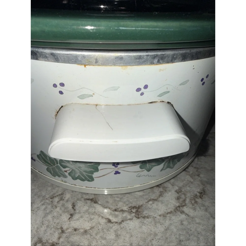 Vtg Rival Slow Cooker 3745 Oval 4.5 Qt Crock-Pot Ivy & Grapes Green White